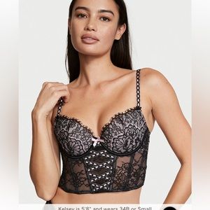 NWT VS DREAM ANGELS pink ribbon & black lace corset top